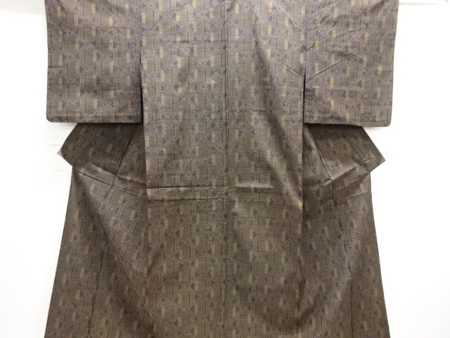 JAPANESE KIMONO / ANTIQUE HITOE KIMONO / SILK / TOKAMACHI TSUMUGI / WOVEN ABSTRACT PATTERN